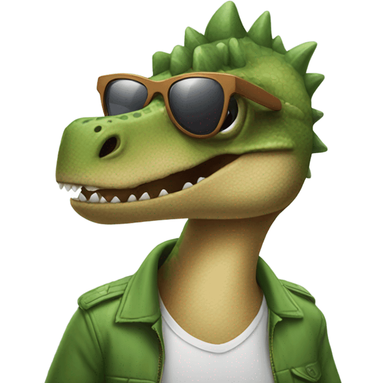 Dinosaur with sunglasses and haircut emoji