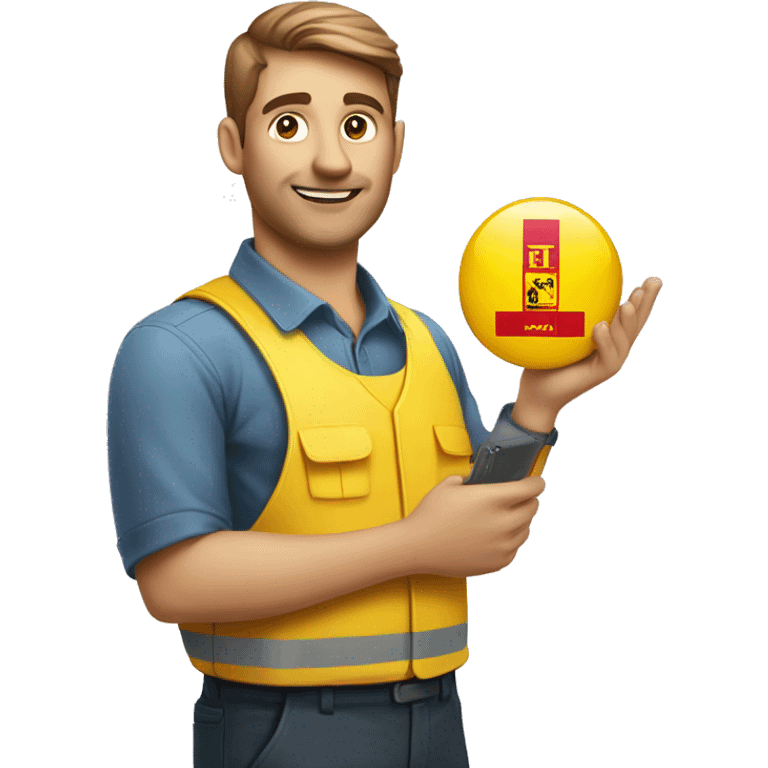 A DHL employee and a cross in his hand emoji