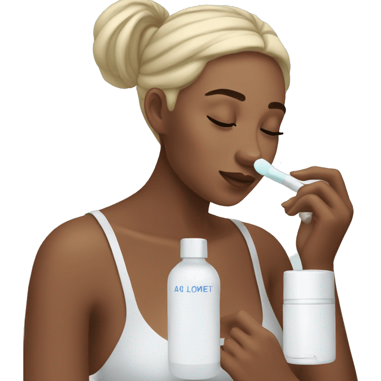 a woman putting skincare on emoji