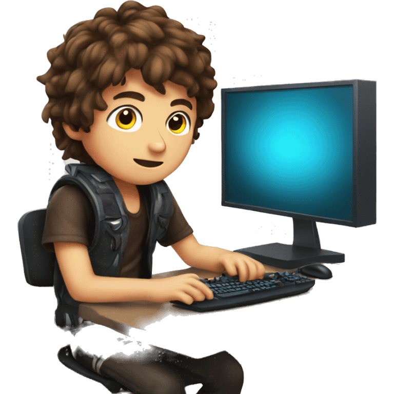 Brown hair Boy Gaming pc emoji