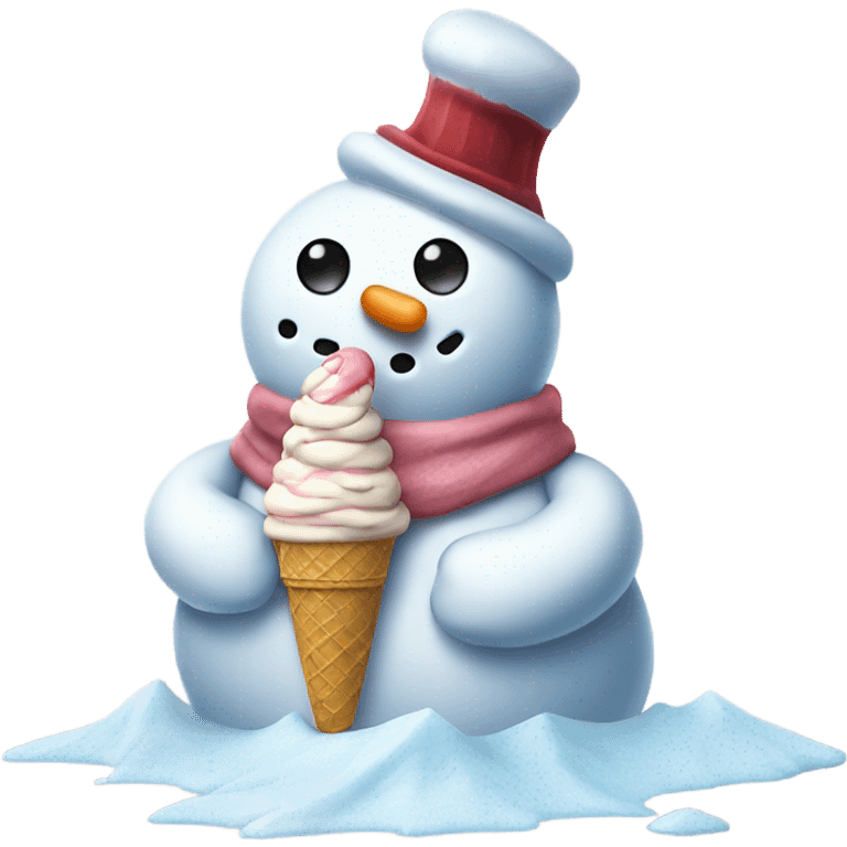 Sad snowman eating ice cream ￼ emoji