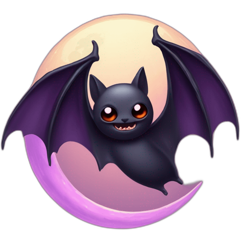 purple black vampire bat wings flying in front of large dripping crescent moon emoji