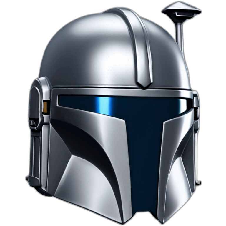 shiny silver mandalorian helmet with blue accents emoji