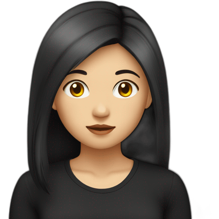 female-asian-round-face-with-long-black and yellow highlighted hair in a black shirt emoji