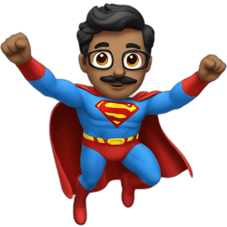 Flying superman with moustache happy full body emoji