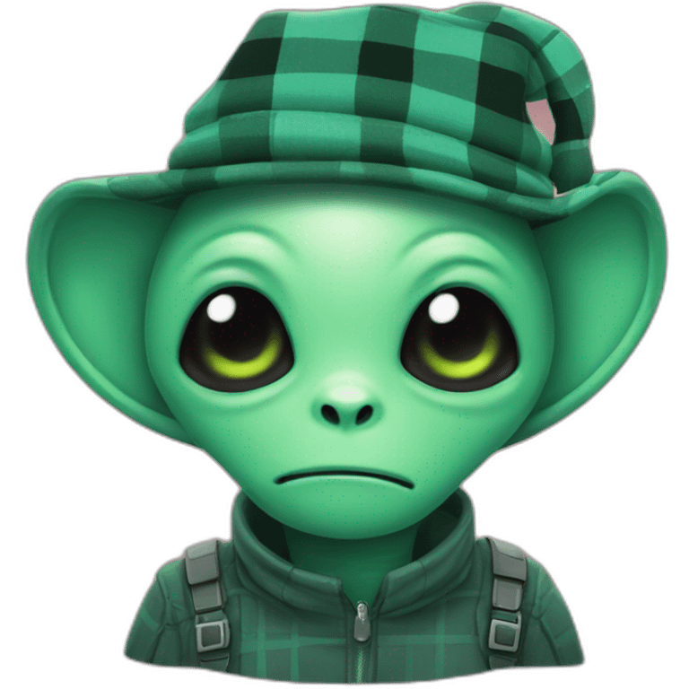 Alien in plaid hat with ear flaps emoji