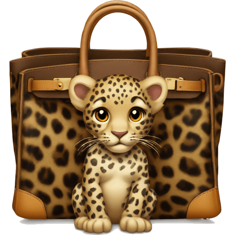 Leopard cub sitting in a Birkin bag emoji