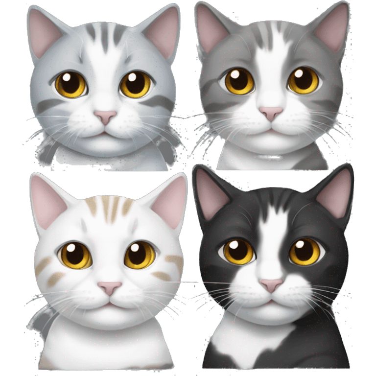 Three cats one black one white one grey emoji