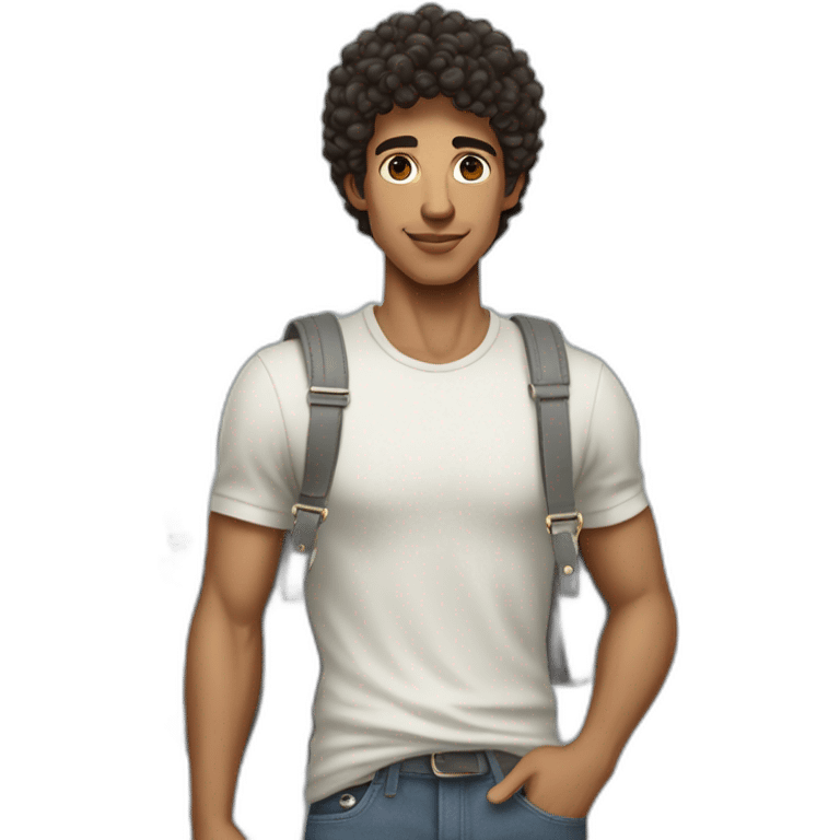 Handsome skinny latino with short curly hairs wearing a grey hermes Birkin bag emoji