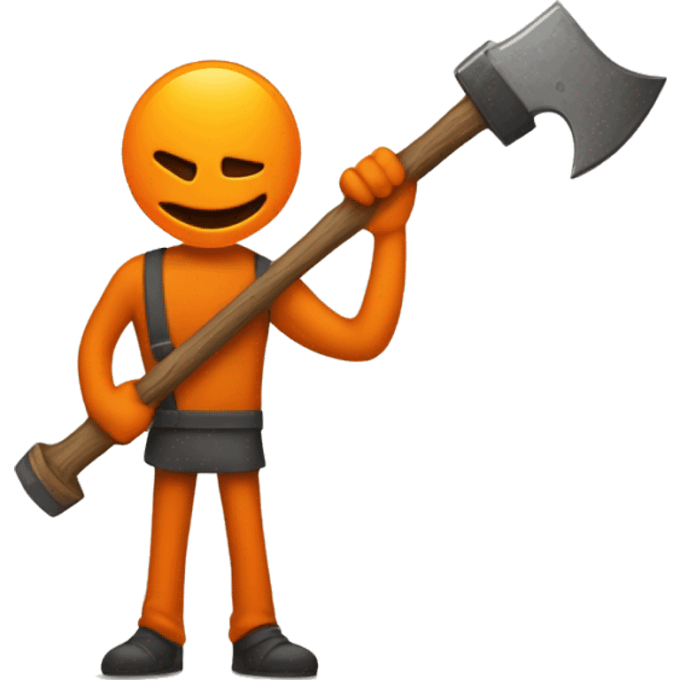 A stick figure character drawn in orange color and a hollow head, holding a large hammer over its head. The character appears to be holding a smaller tool or object in the other hand. emoji