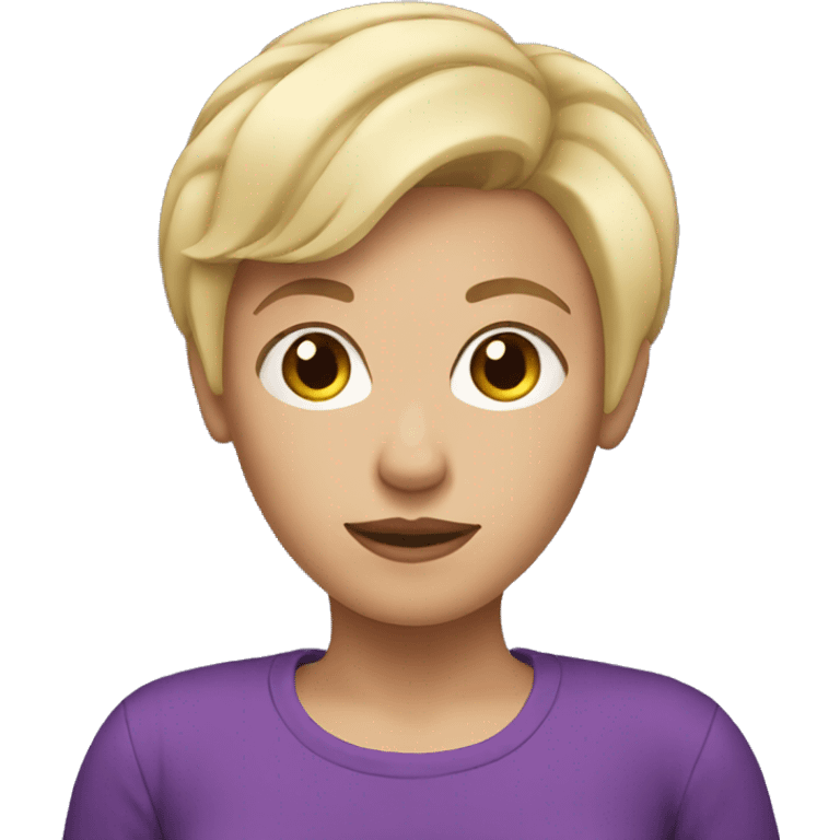 short blonde female with short hair wearing a purple top emoji