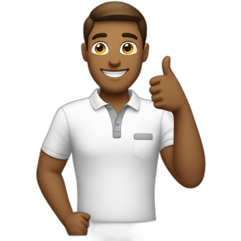 man with white polo making thumbs up emoji