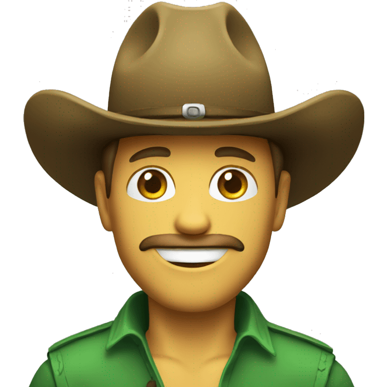 cowboy wearing a green hat. broad grin you tube chat emoji emoji