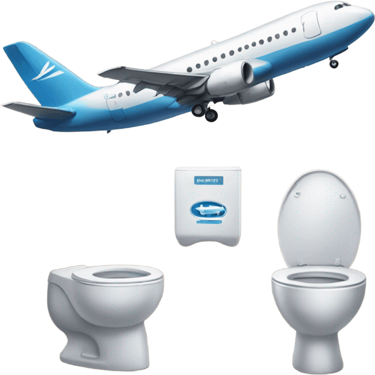 A plane about to fly into two tall toilets emoji