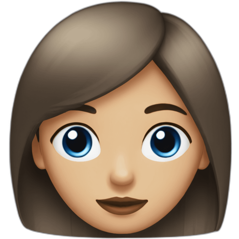 Chica ojos azules, pelo negro liso con flequillo recto corte tipo chelsea emoji