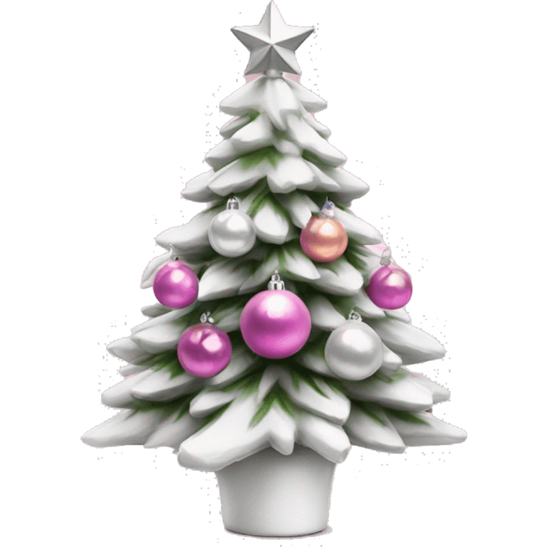 Mini white Christmas tree with pink and silver ornaments emoji