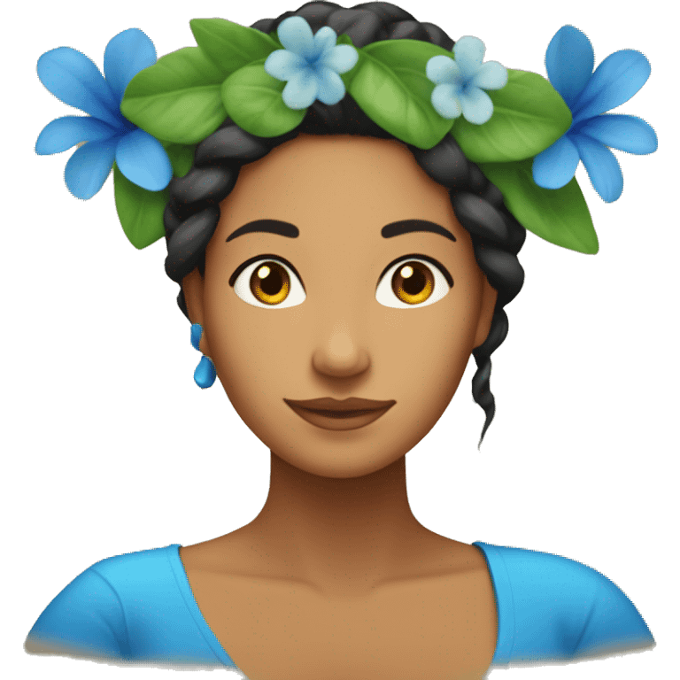 tahitian woman with one blue flower in hair emoji