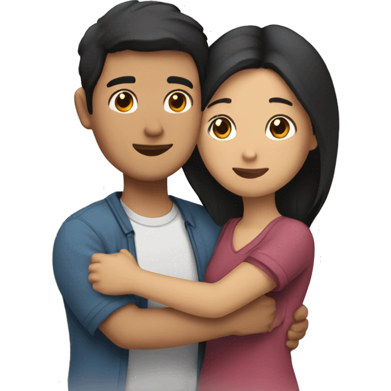 A couple hugging each other.the man is half Asian with dark hair and the woman is half asian with dark hair  emoji