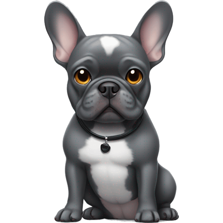 Dark gray french bulldog wearing Airpods  emoji