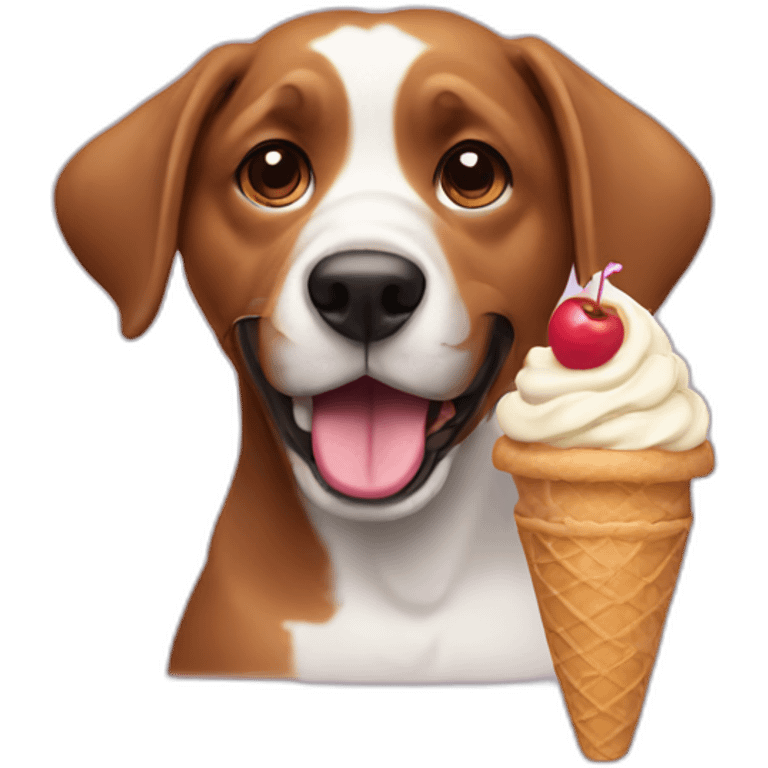 A dog eat a ice cream emoji