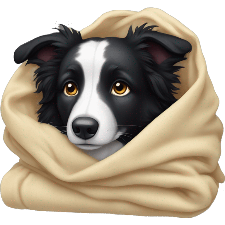 Border collie cozy in blanket emoji