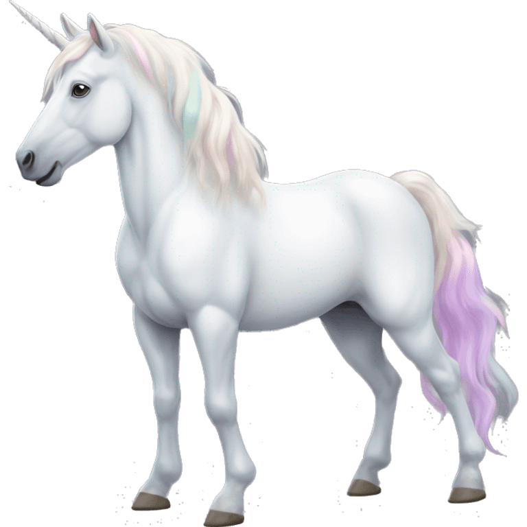 Fullbody realistic four-legged White unicorn with pastel color mane  emoji