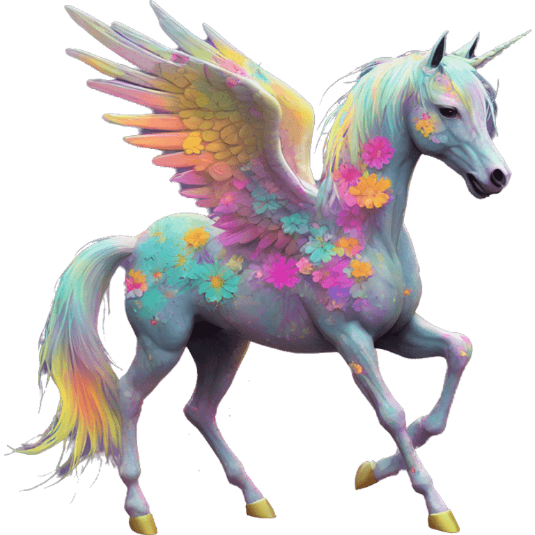 Zombie Pegasus unicorn psychedelic flowers floral groovy art neon rave raving emoji