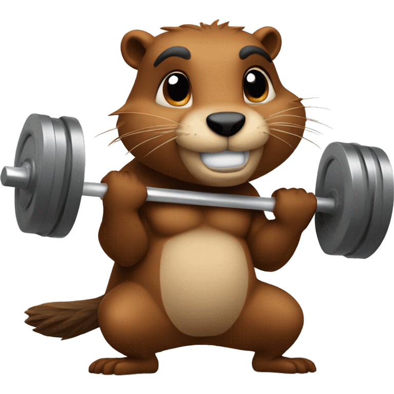 A beaver with strong muscles lifts the barbell emoji