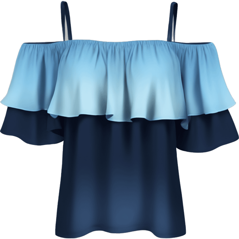 Realistic isolated side view of a dark navy blue,sky blud and pastel blue ombre off the shoulder ruffle blouse.  emoji