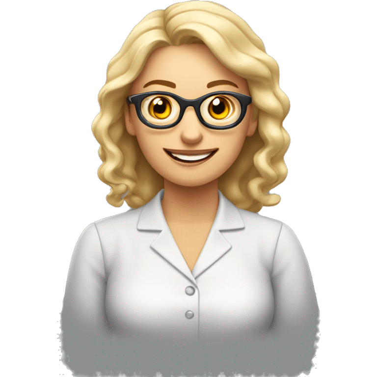 PROFESORA RUBIA, CON RULOS Y LENTES DANDO CLASE emoji