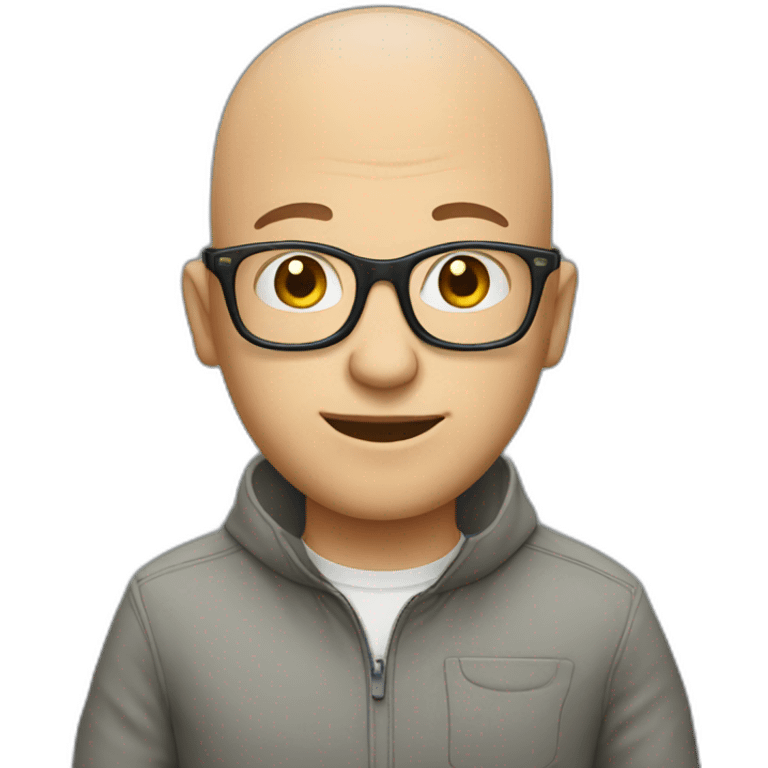 bald man glasses, hand in pocket emoji