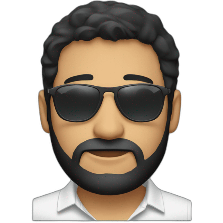 Spanish guy, mid long black hair, beard, aviator sunglasses, wearing a polo tshirt emoji