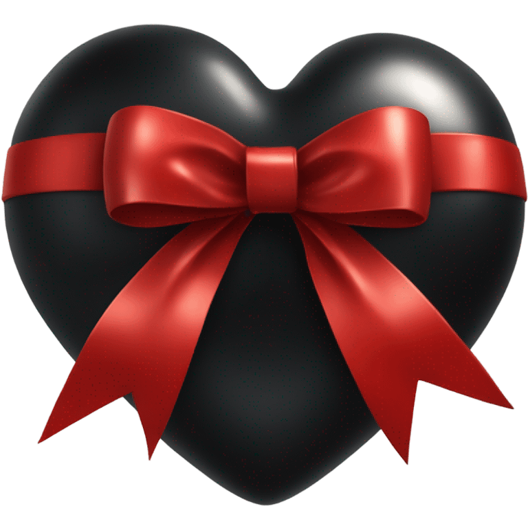 Shiny Black heart wrapped in red bow, realistic emoji