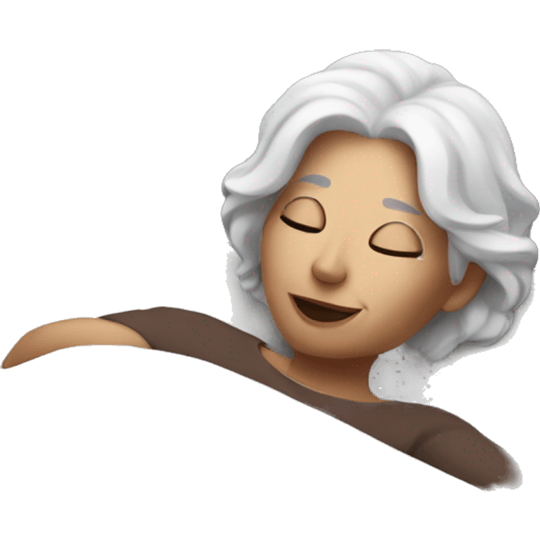 White haired lady lying in bed emoji