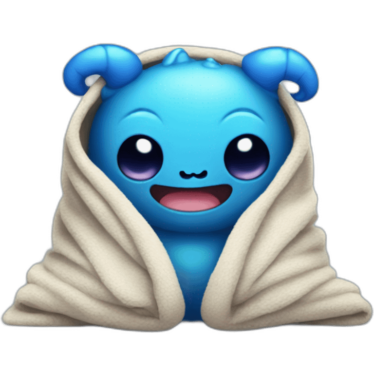 deep blue lazy cute monster with a blanket emoji