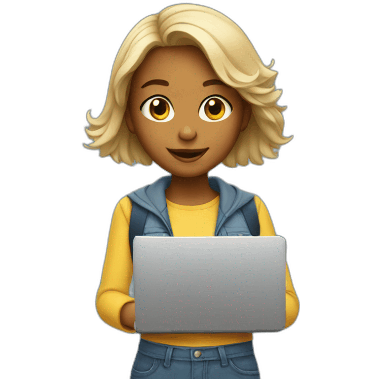 Young girl with laptop emoji