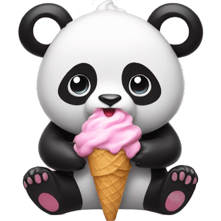 Pink Panda eating ice cream emoji