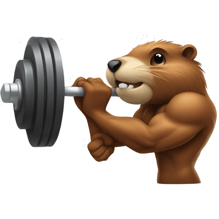 A beaver with strong muscles lifts the barbell emoji