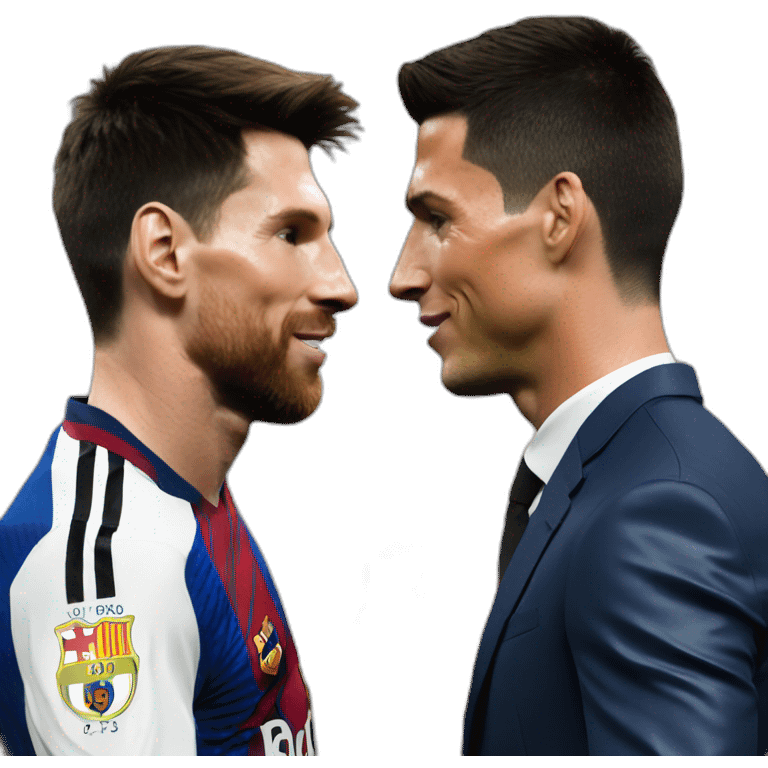 Realistic Leo Messi and realistic Cristiano Ronaldo kissing emoji