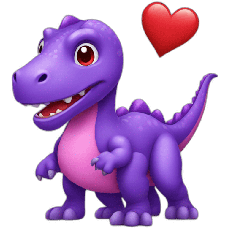 purple dinosaur with a red heart emoji