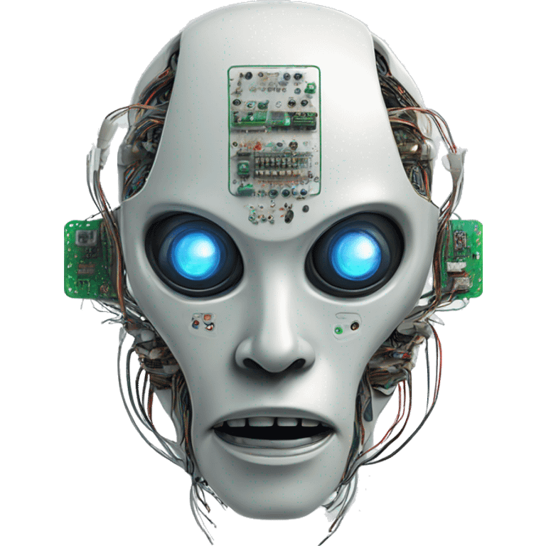 Alien robot head with wires and circuits emoji