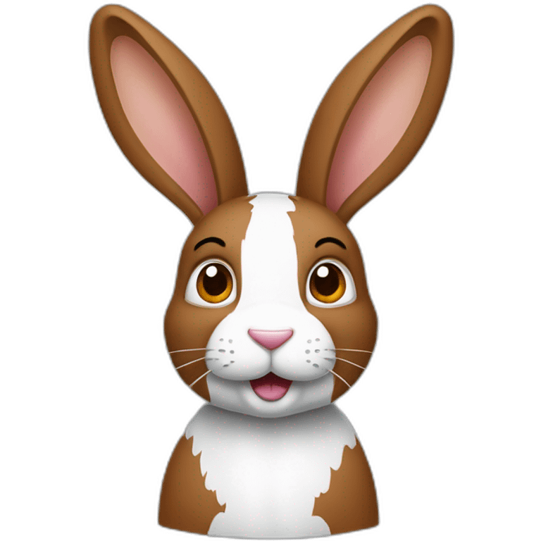 Un lapin couleue marron, oreilles qui pendent avec une tache blanche sur la tête  emoji