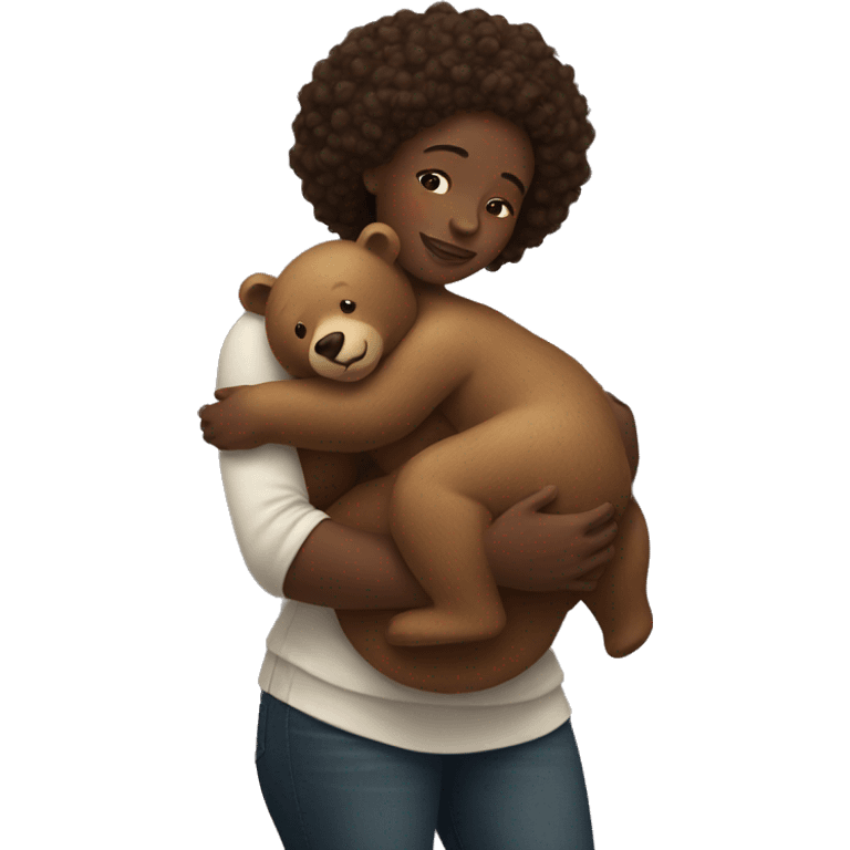 Black woman hugging a bear emoji