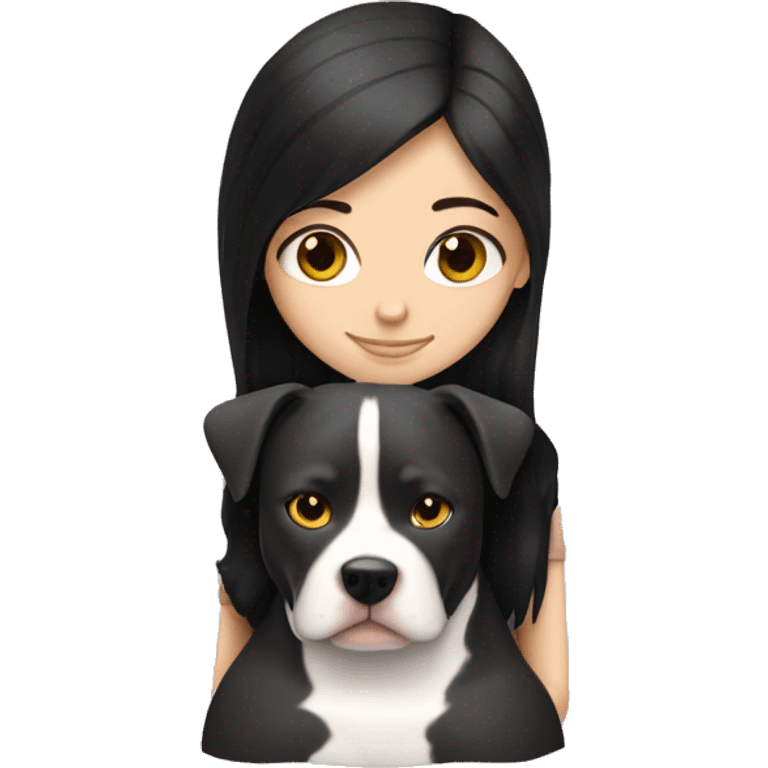 White Girl with black hair hug a pitbull emoji