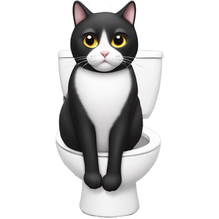 Fat Tuxedo cat on toilet  emoji