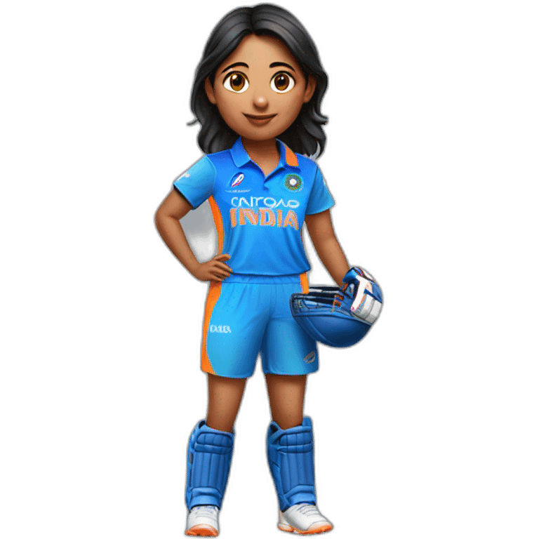 A girl wearing India jersey cricket emoji