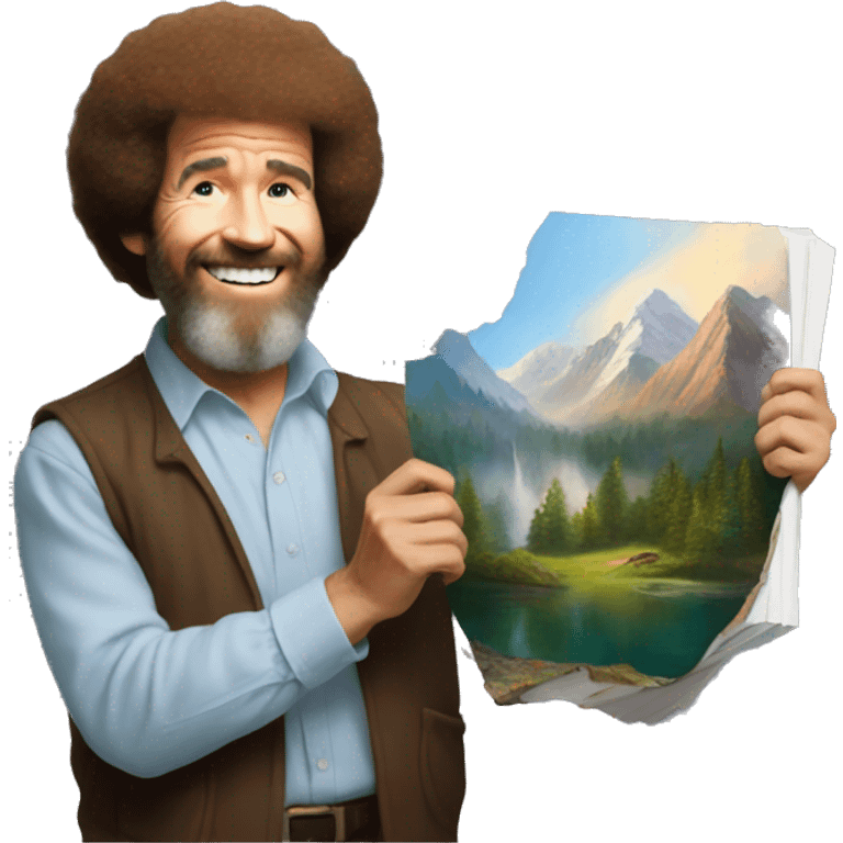 bob ross holding his finished art work emoji