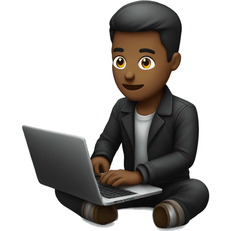 Homme noir assis avec un laptop enrain de coder emoji