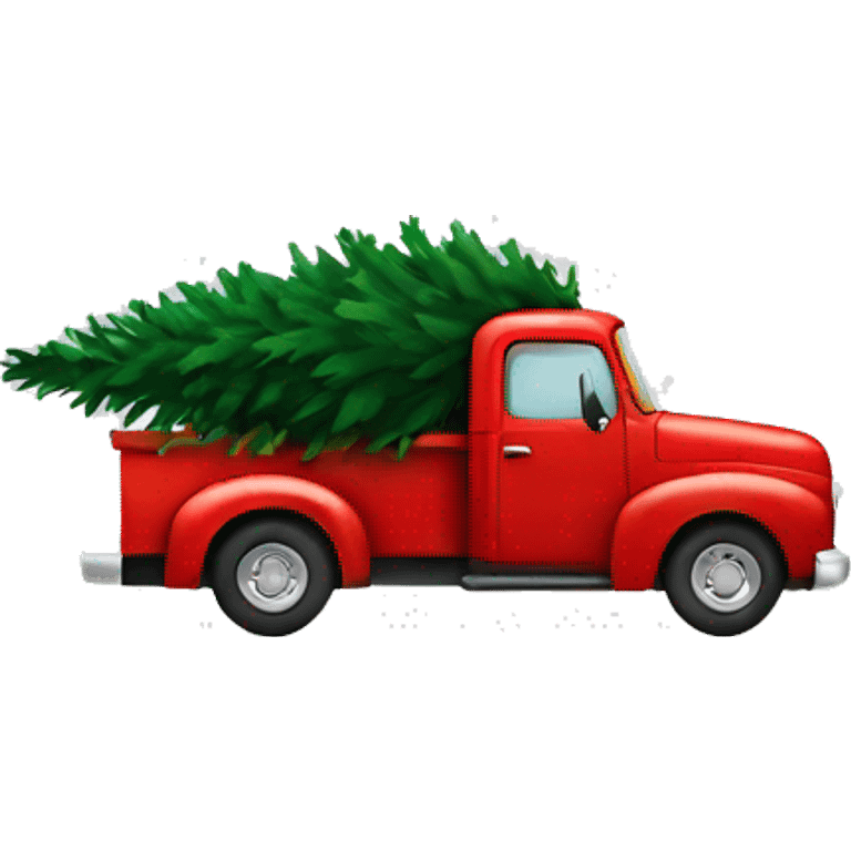 Red truck carrying a Christmas tree emoji