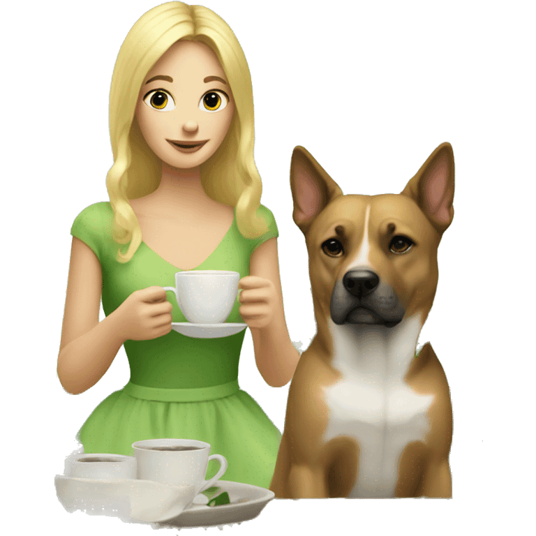 Blonde princess drinking coffee with dog and plants emoji